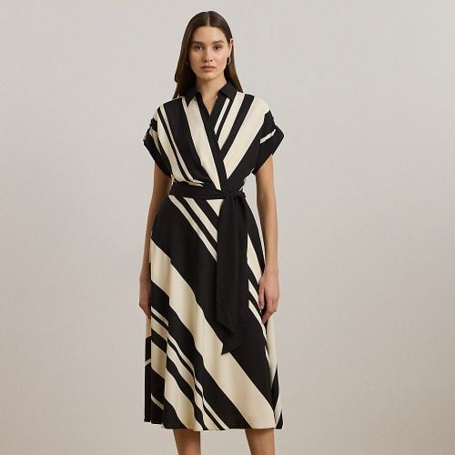 Petite - Striped Belted Crepe Dress - Lauren Petite - Modalova