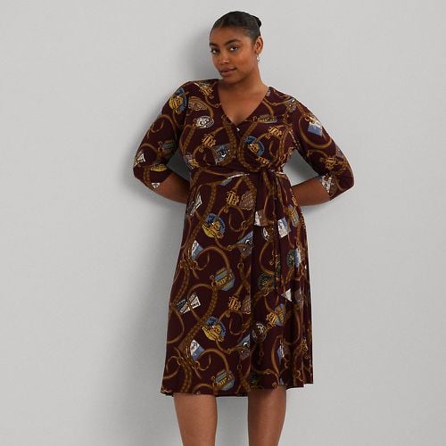 Curve - Belting-Print Surplice Jersey Dress - Lauren Curve - Modalova