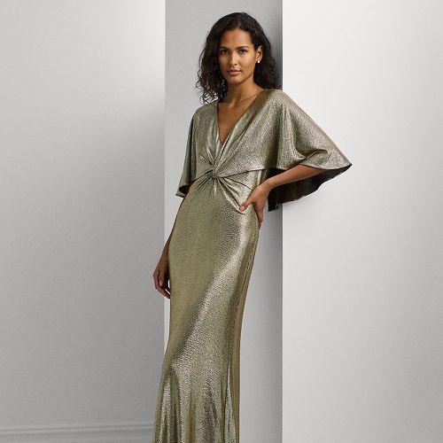 Metallic Knit Twist-Front Cape Gown - Lauren - Modalova