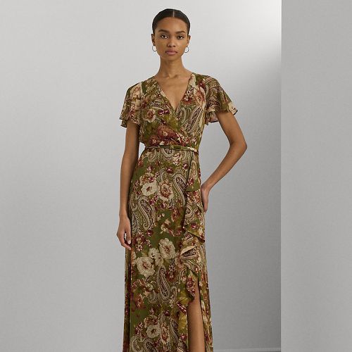 Floral Belted Flutter-Sleeve Gown - Lauren - Modalova