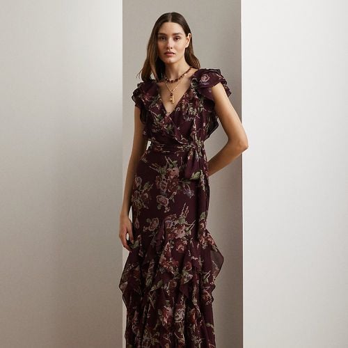 Floral Ruffle-Trim Georgette Gown - Lauren - Modalova