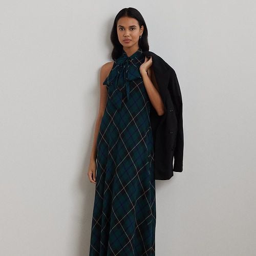 Plaid Crinkle Georgette Tie-Neck Gown - Lauren - Modalova