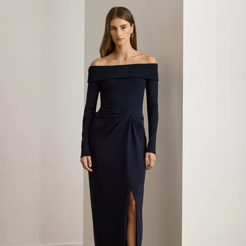 Rib-Knit & Crepe Off-the-Shoulder Gown - Lauren - Modalova