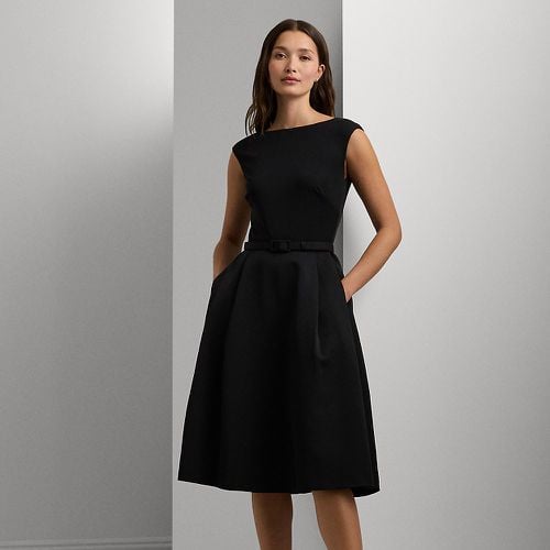 Petite - Belted Faille & Jersey Cocktail Dress - Lauren Petite - Modalova