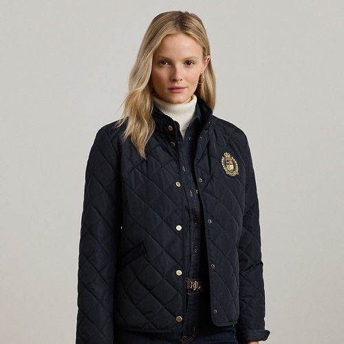 Petite - Crest-Patch Quilted Mockneck Jacket - Lauren Petite - Modalova