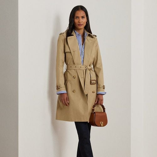 Petite - Double-Breasted Cotton-Blend Trench Coat - Lauren Petite - Modalova