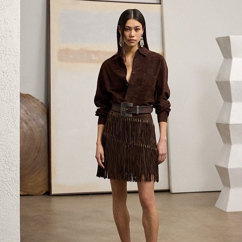 Brielle Fringe-Trim Lamb-Suede Skirt - Collection - Modalova