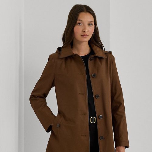 Faux-Leather-Trim Hooded Coat - Lauren - Modalova