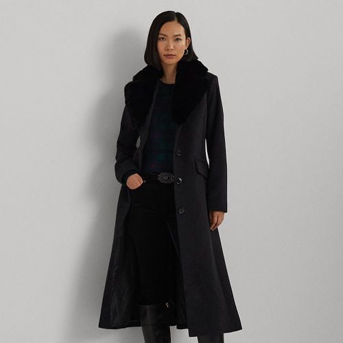 Faux-Fur-Collar Wool-Blend Coat - Lauren - Modalova