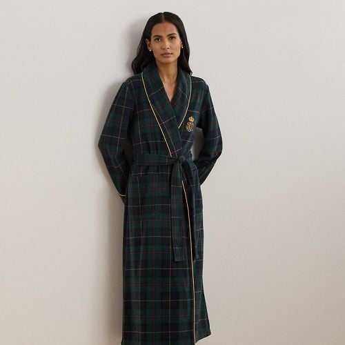 Plaid Fleece Long Shawl-Collar Robe - Lauren - Modalova