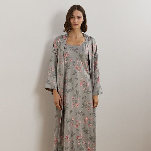 Floral Belted Satin Long Robe - Lauren - Modalova