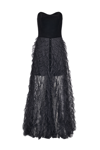 Black Strapless Lace Dress, Black Midi Cocktail Dress Lily Boutique