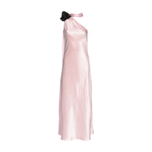 Portia Asymmetric Maxi Dress Pink With Black Crystallized Corsage - Vasiliki - Modalova