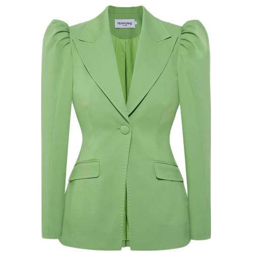 Puff-Shoulder Tailored Blazer (Apple-Green) - Femponiq - Modalova