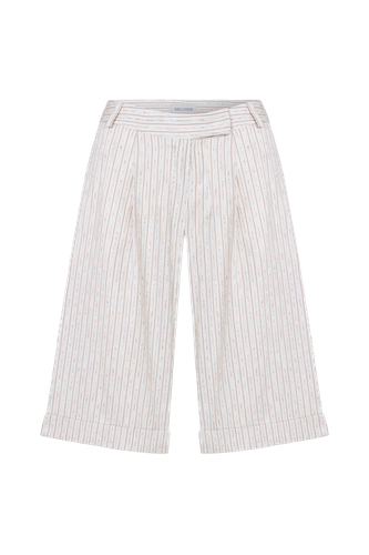 Marde Striped Linen Shorts in Walnut - Nazli Ceren - Modalova