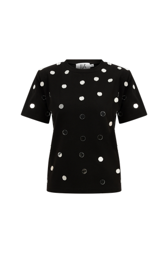 Miro - Handmade Mirror Detailed Tshirt With Shoulder Pads - ILA - Modalova