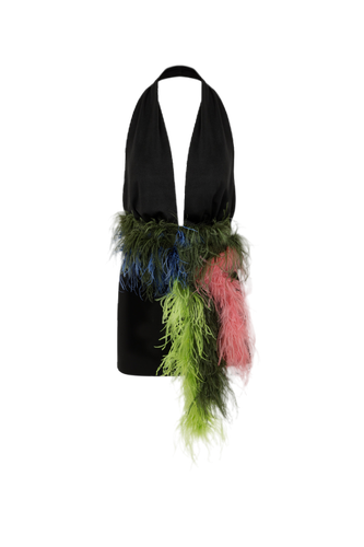 Flora - Deep V Neck Feather Embellished Mini Dress - ILA - Modalova