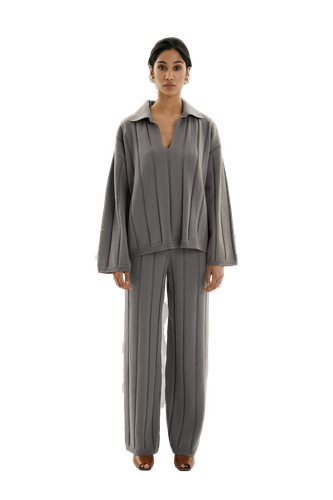 Rose Knitted Wide-leg Trousers Grey - Eschel Studio - Modalova
