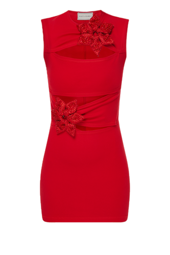 Red Mini Dress with Cutouts - Malva Florea - Modalova