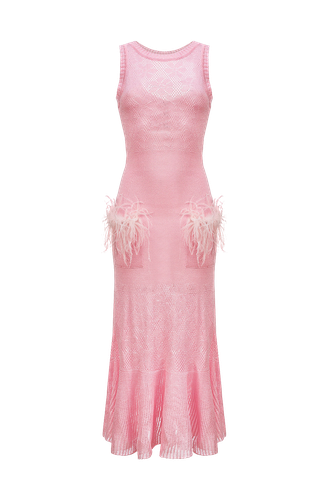 Pink Rose Knit Dress With Feathers - ANDREEVA - Modalova