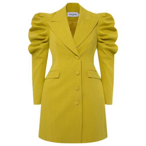 Draped Sleeved Tailored Blazer Dress (Lime Yellow) - Femponiq - Modalova