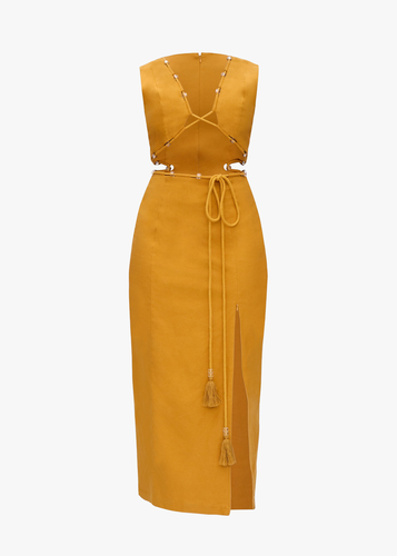 VELA MIDI DRESS - MUSTARD - S - Midi dresses - Andrea Iyamah - Modalova