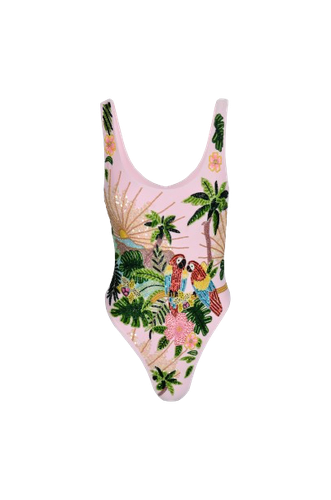 Maya Scoop Back Pink Tropical Swimsuit - Oceanus Swimwear - Modalova