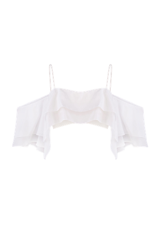 Linen top with ruffles - Total White - Modalova