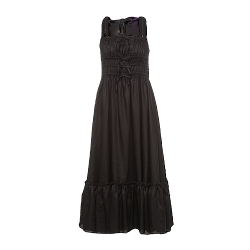 Amara Ruched Midi Linen Dress in Noir Black - Vasiliki - Modalova