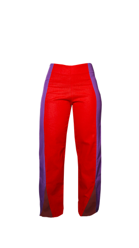 Purple on Red Linen Pant - Fenáreta - Modalova