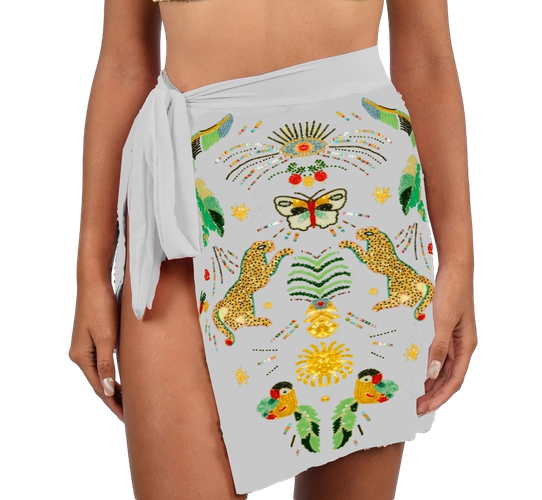 Aurelia Embroidered Luxury Grey Mini Skirt - Oceanus Swimwear - Modalova