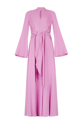 Pink Midi Dress with Keyhole Rhinestone Embellishment - F.ILKK - Modalova