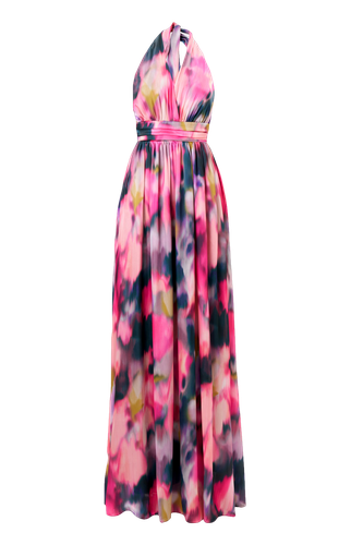 Diana Satin Multi Color Draped Maxi Dress - Lora Istanbul - Modalova