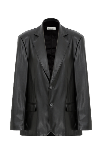 Boxy Oversize Vegan Leather Blazer in Noire - Nazli Ceren - Modalova