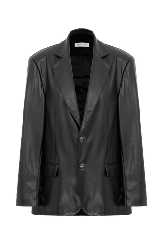 Boxy Oversize Vegan Leather Blazer in Noire - Nazli Ceren - Modalova