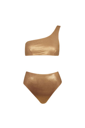 One-Shoulder Bikini with High-Waisted Bottom in Gold - Bottom - Sara Cristina - Modalova