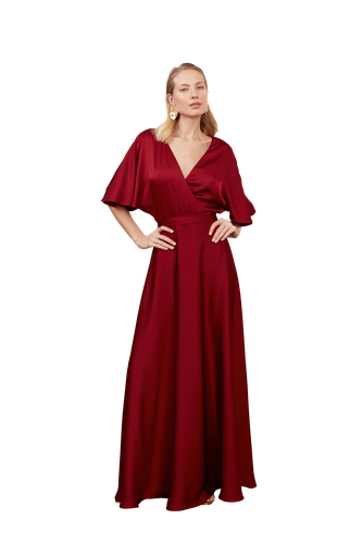 SOLENE burgundy red satin maxi evening dress - UNDRESS - Modalova