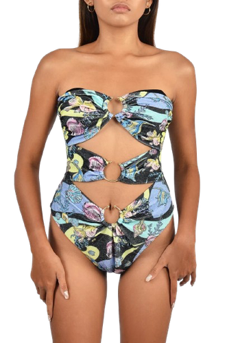 Thana Multi-Coloured Patterned Bandeau Swimsuit - Oceanus Swimwear - Modalova
