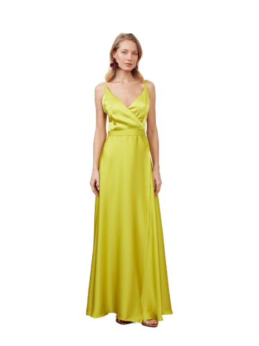 FREYA lime green satin long evening gown - UNDRESS - Modalova