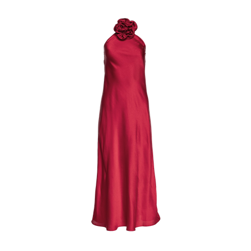 Belle Halter Neck Silky Dress With Crystallised Floral Corsage - Vasiliki - Modalova
