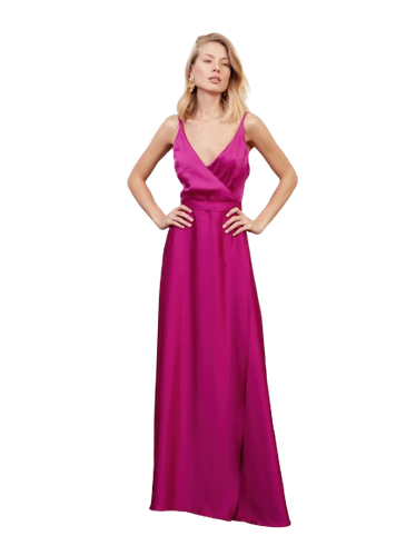 FREYA fuchsia pink satin long evening dress - UNDRESS - Modalova