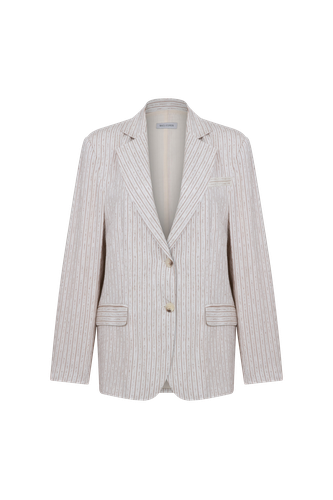 Boxy Oversize Striped Linen Blazer in Walnut - Nazli Ceren - Modalova