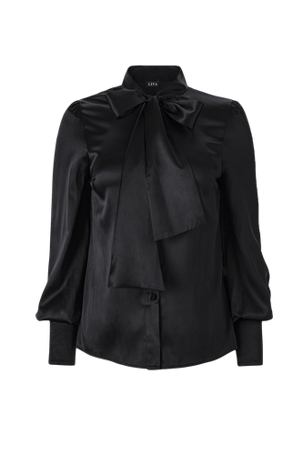 Elegant bow blouse in black silk blend - Lita Couture - Modalova