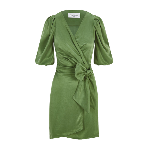 Draped Vegan-Cupro Wrap Dress (Avocado Green) - Femponiq - Modalova