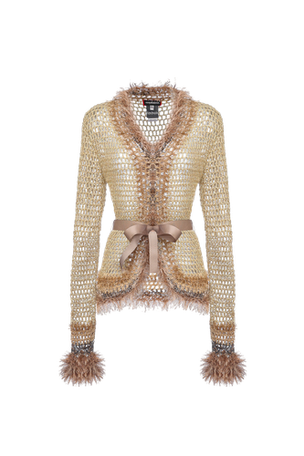 Camel Handmade Knit Cardigan - ANDREEVA - Modalova