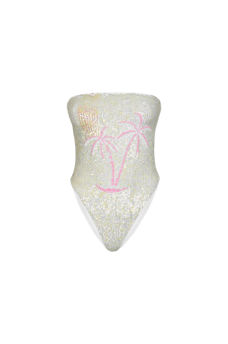 Chrissy Hand Embroidered White Sequin Swimsuit - Oceanus Swimwear - Modalova