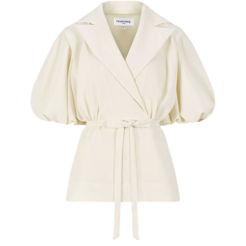 Draped Puff Sleeve Tailored Blouse (Ivory) - Femponiq - Modalova
