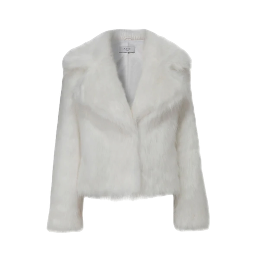 Penstemone White Faux Fur Notched Collar Coat - Marei 1998 - Modalova