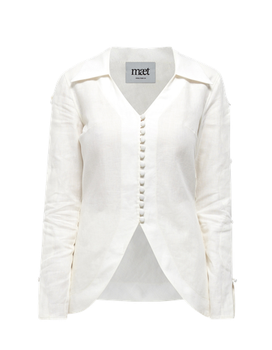 NEREUS White Linen Collared Shirt - MAET - Modalova