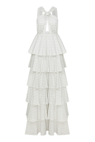 Laurel Printed Cotton Long Dress in Cannoli Cream - Nazli Ceren - Modalova